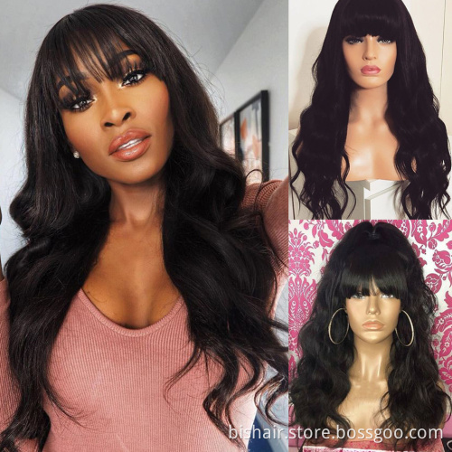 Wholesale Body Wave Wig Full Bang Brazilian 100% Human Hair Natural Bang Loose Deep Wave No Lace Wig For Black Women